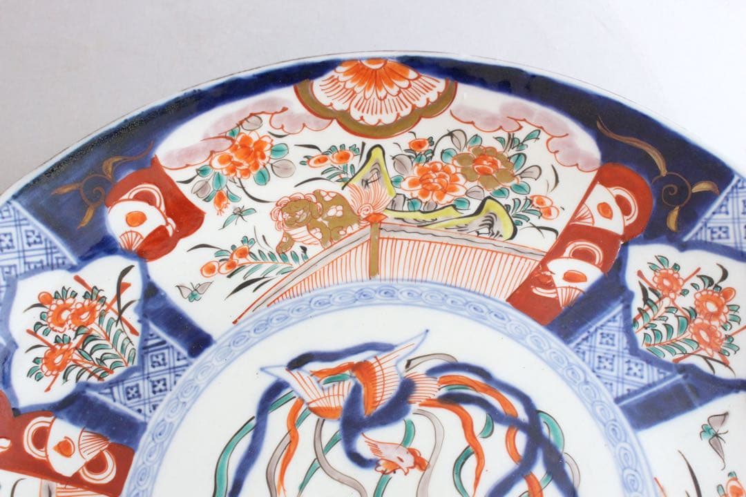 No4436 古伊万里　染錦大皿2点　赤絵　金襴手　鳳凰　花鳥　古美術　送料無料