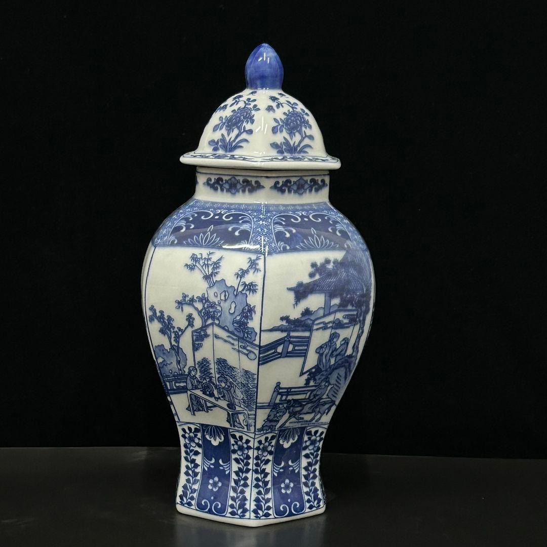 清乾隆青花花鸟六方将军罐 景徳鎮 陶磁器 装飾品 現代工芸品 美術品 置物