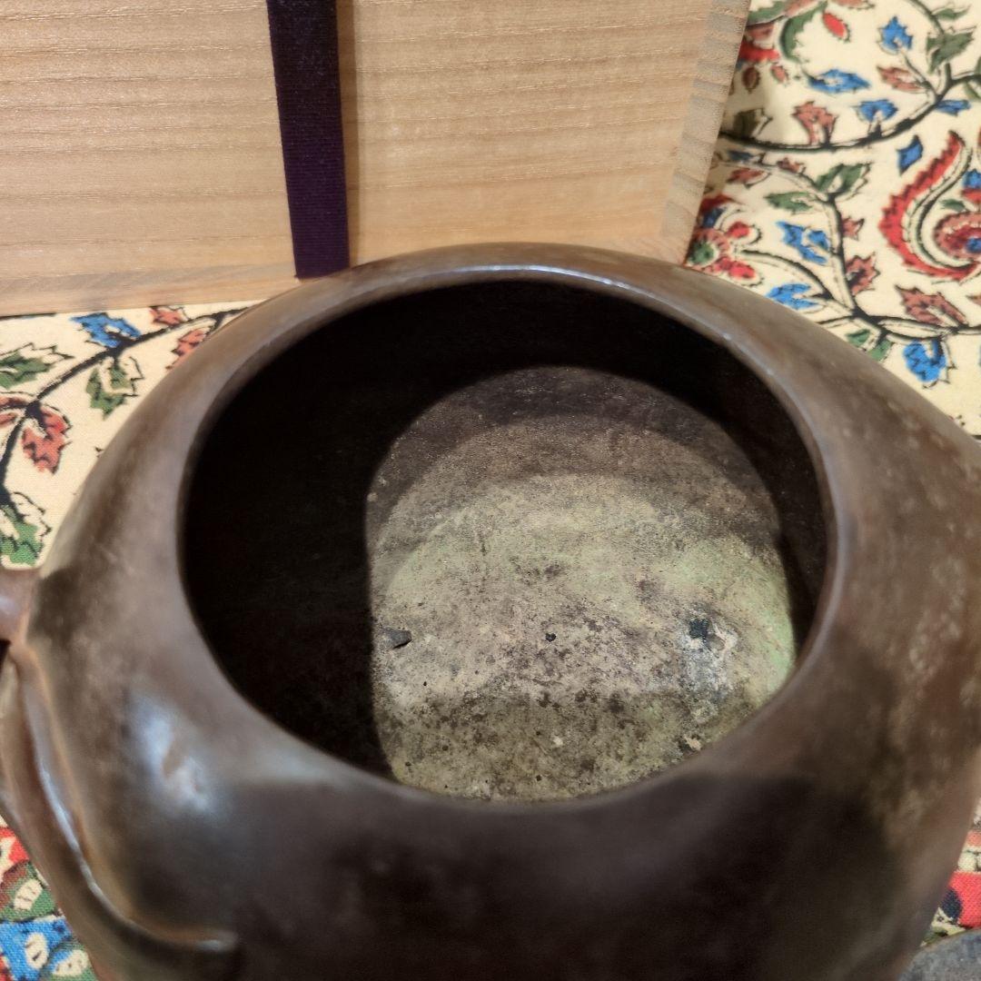 唐銅 桃型 香炉 蓋福字透かし