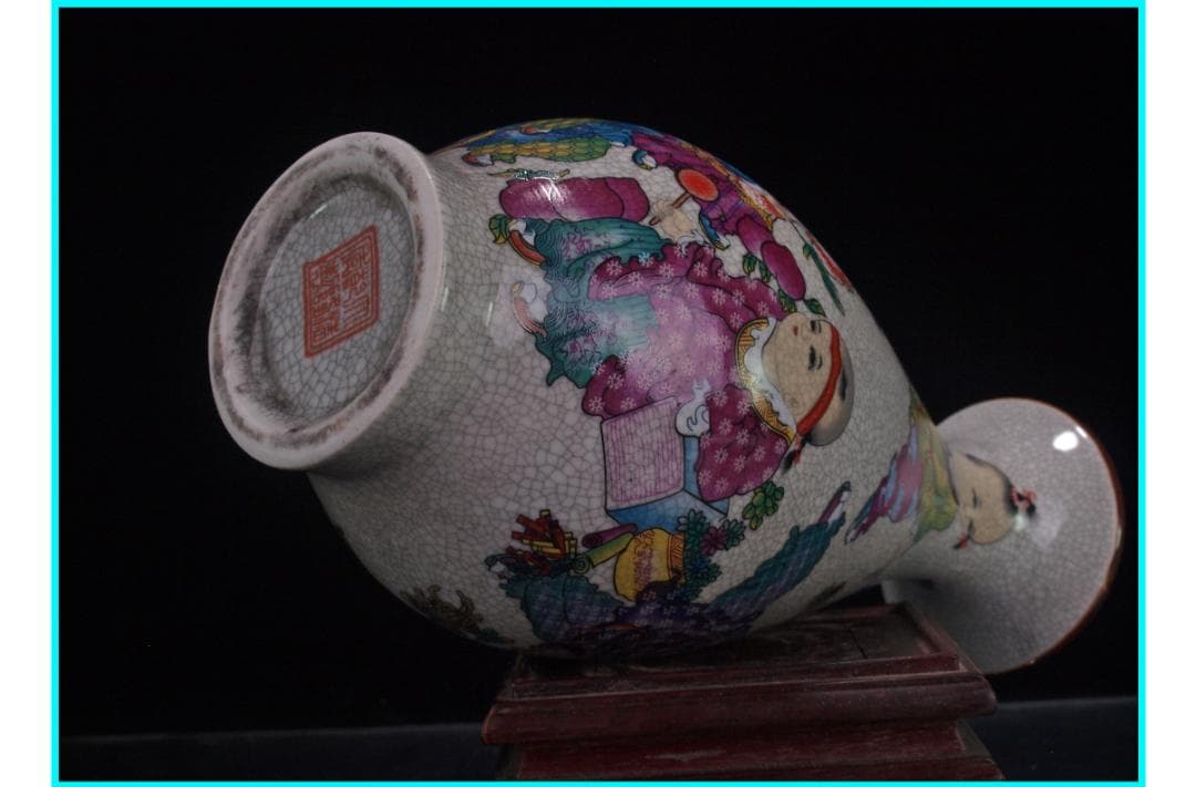 中国 清時代　在銘手描き花瓶 美術品　激安骨董品 DE972B14-2