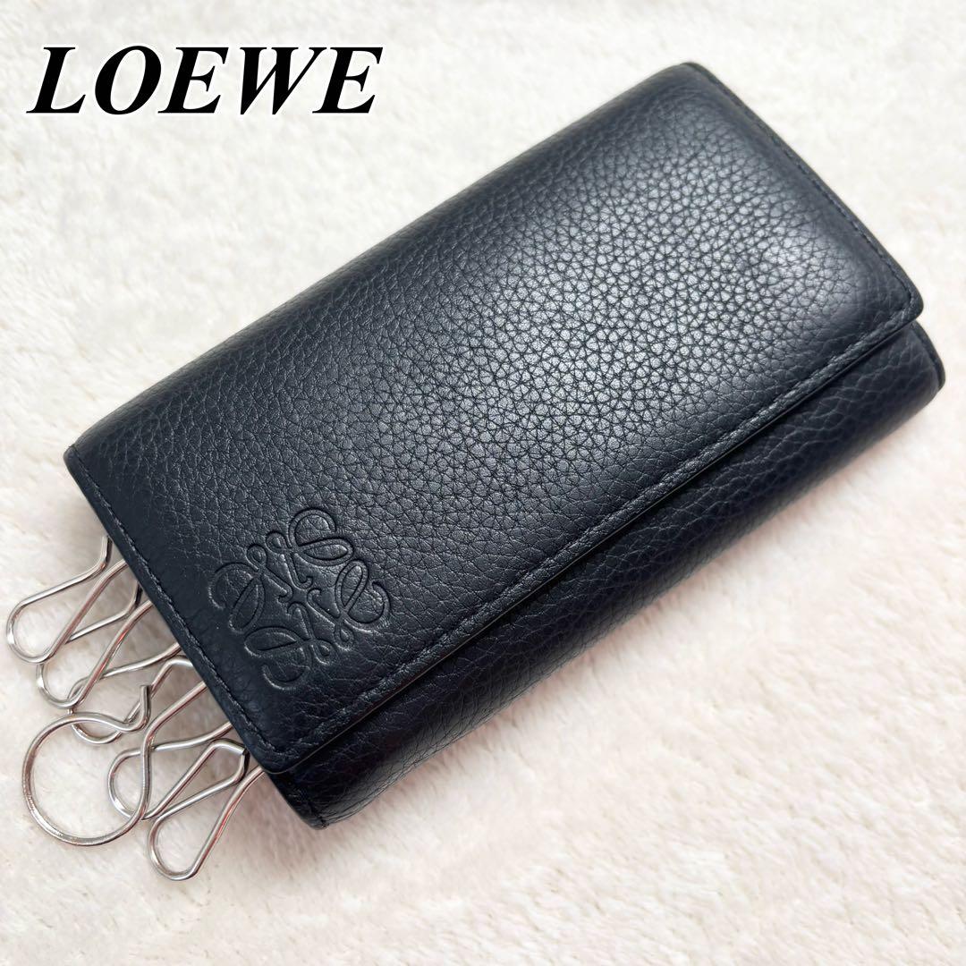 ロエベ　メンズ　キーケース　ブラック　ソフトグレインカーフ　６連　アナグラム