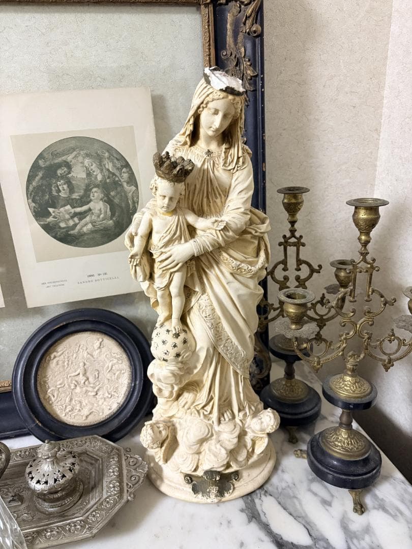 フランスアンティーク　聖母子像　マリア像　サルバトーレ・マルキ　サインあり