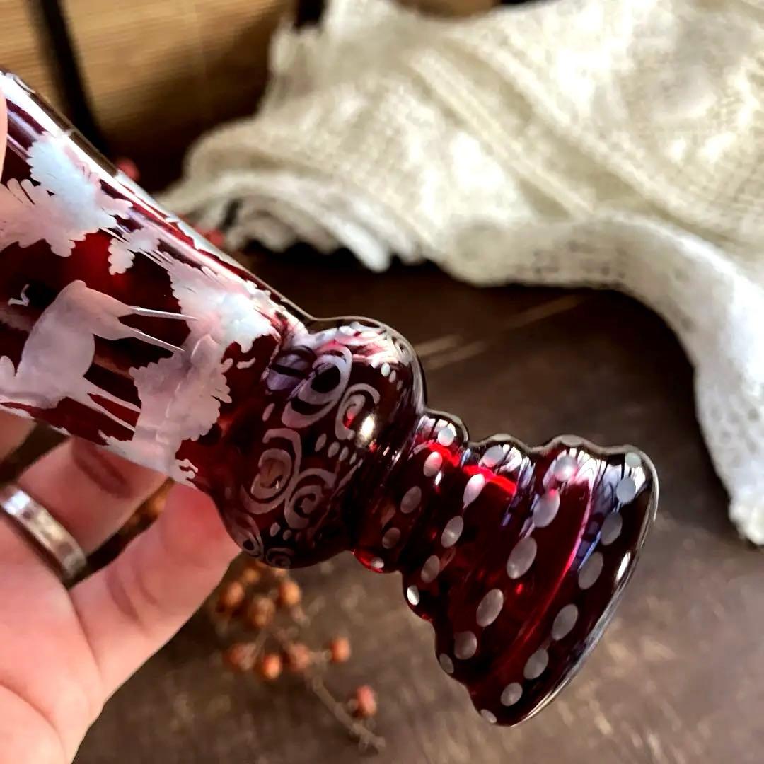 アンティークBohemian ボヘミアンガラス グラス鹿文 グラヴィール