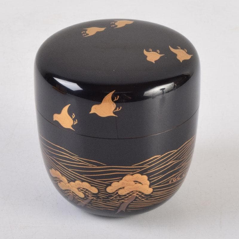 小梅 蒔絵師　中村宗尹作　内梨地浜千鳥蒔絵　大棗　共布共箱　V　9181