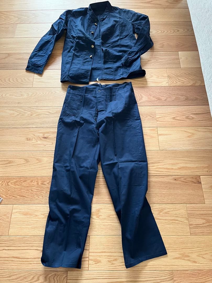 国鉄時代　ナッパ服　ネイビー 金ボタン付きジャケット　上下セット①