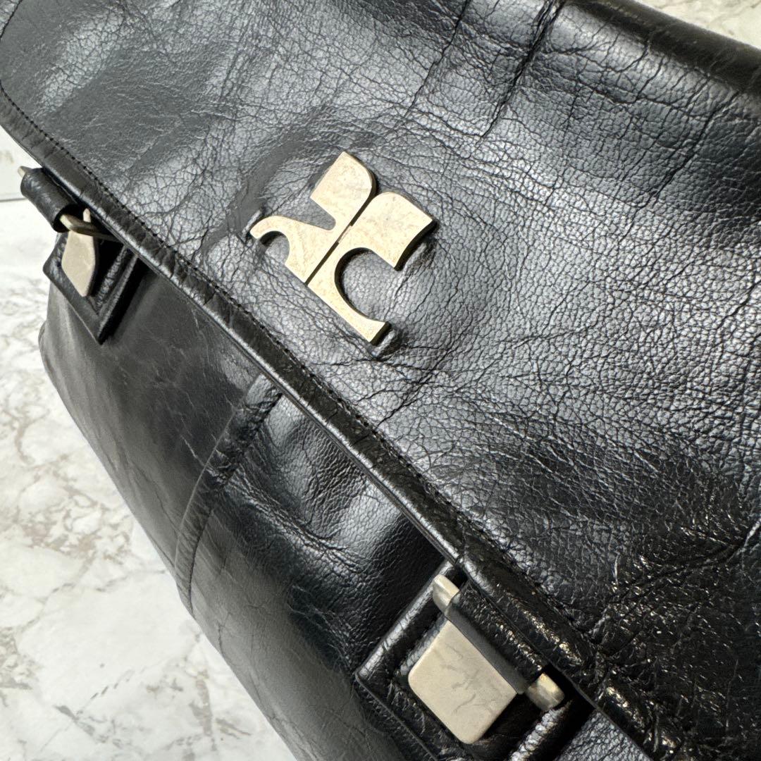 courreges クレージュ フランス製 本革 レザー ショルダーバッグ 黒