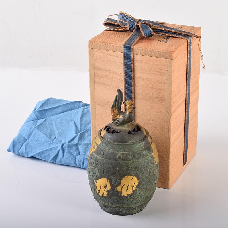 平安　秦蔵六造　鍍金銅　諌鼓　香炉　共箱　T R8037