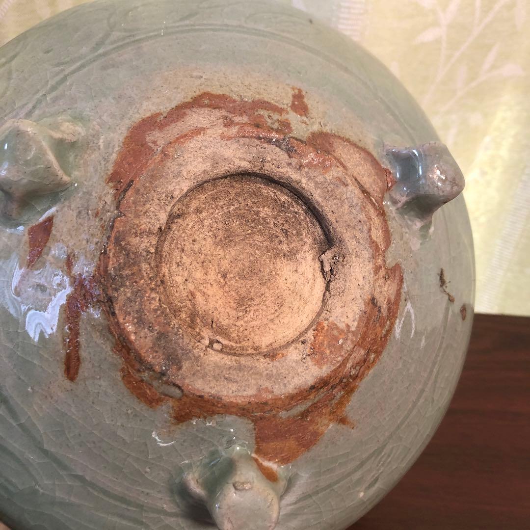 青磁　瓶掛け　香炉大　青磁　三つ足　骨董　茶道具