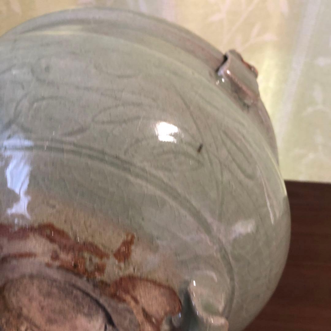 青磁　瓶掛け　香炉大　青磁　三つ足　骨董　茶道具