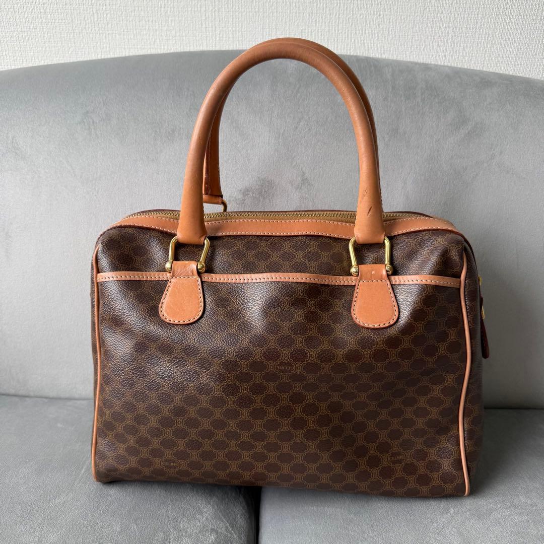 セリーヌ マカダム ハンドバッグ ミニボストンバッグ PVC レザー ブラウン