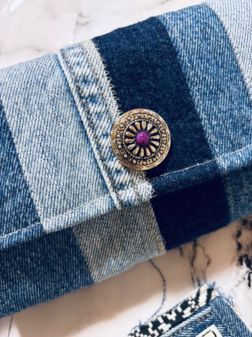 やりくり財布　ハンドメイド　デニムリメイク　長財布
