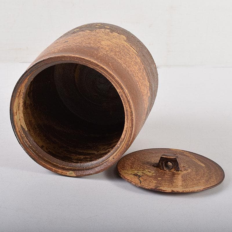 TM 益子焼　吉川水城作　金彩草文水指　共箱　C　7968