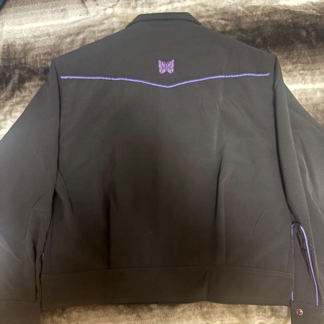 【超美品】Needles ニードルス ジャケット ブラックパープル刺繍 Mサイズ