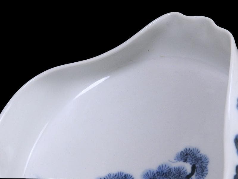 平戸　古伊万里　染付　岩に松の図　富士型変形皿　B354AS-DCk