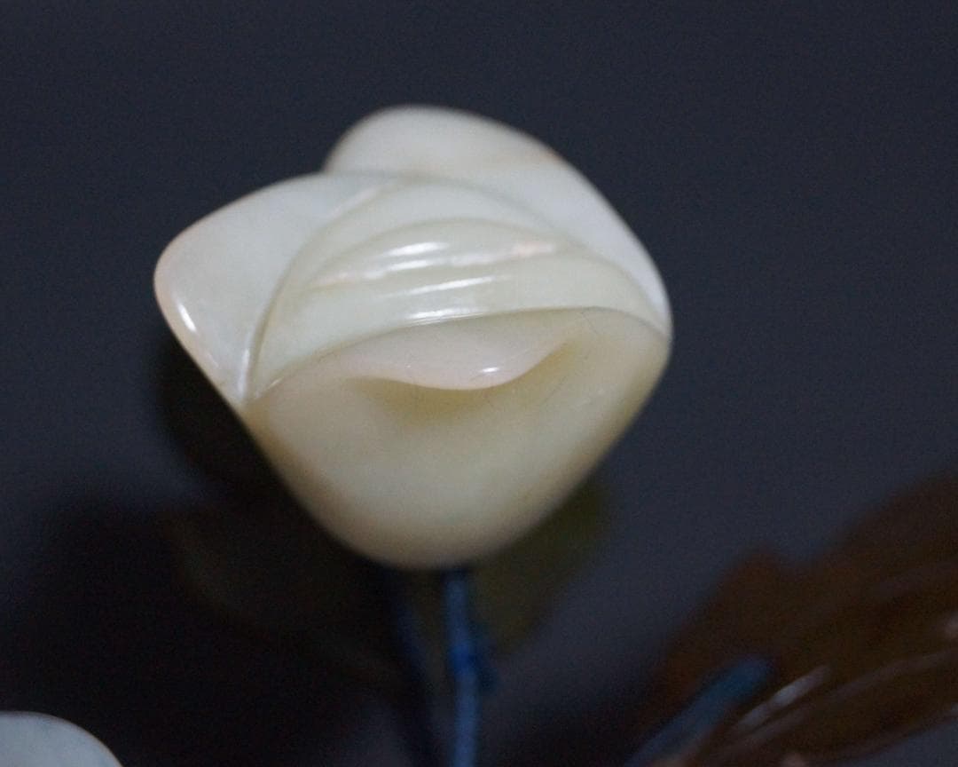 昭和初期 天然玉製 細工造り『牡丹花』蝋燭立て(一対) ろうそく台 茶道具時代物