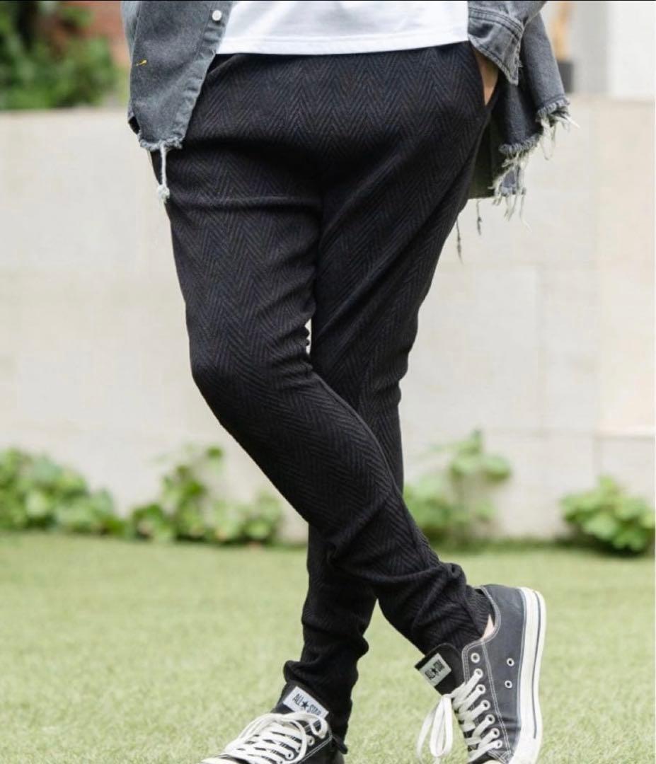 新品未使用　CAMBIO カンビオ【L】ヘリンボーン柄　サルエルパンツ ブラック