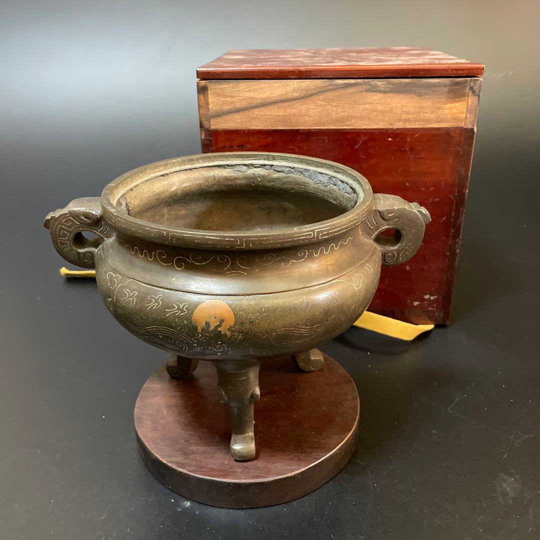 時代物　古銅　銀象嵌　香炉