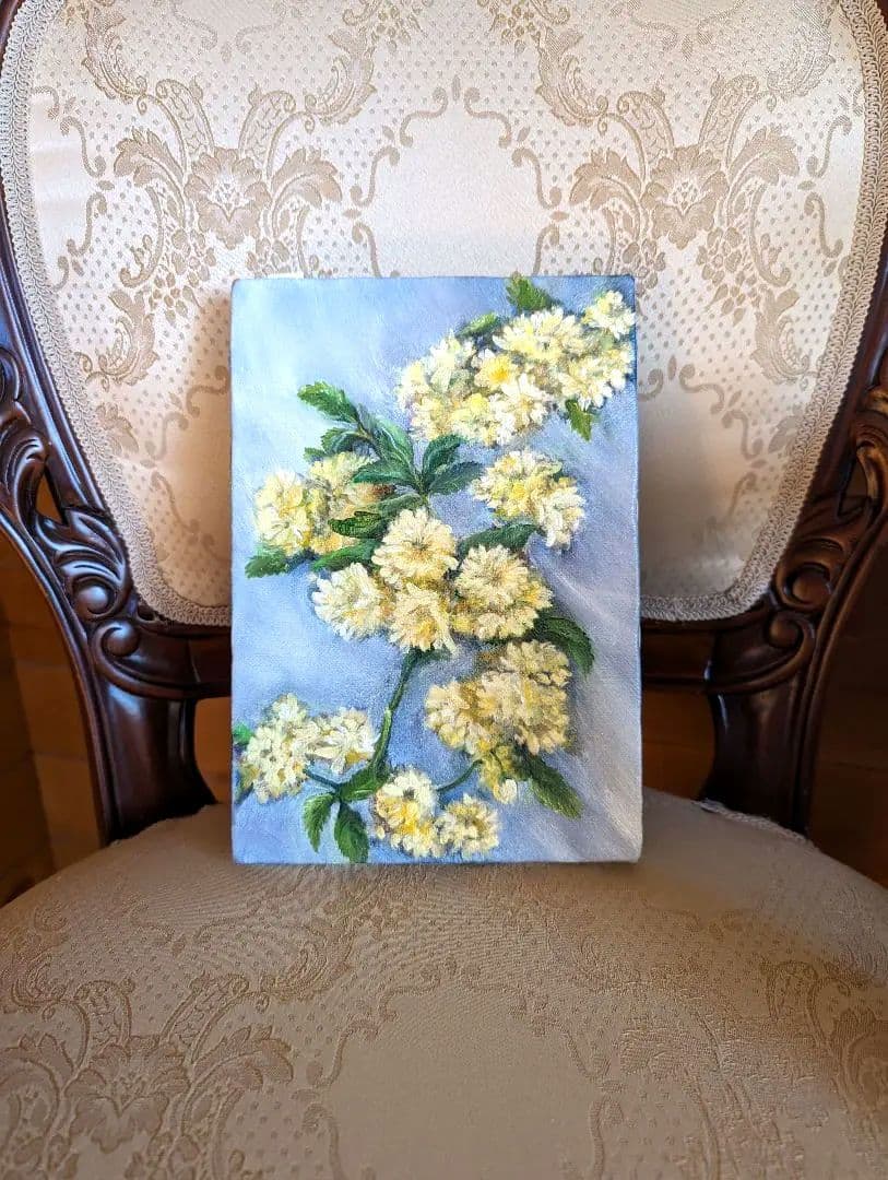 風景画 絵画 バラ ファインアート　静物画　黄色　花の絵画　モッコウバラ