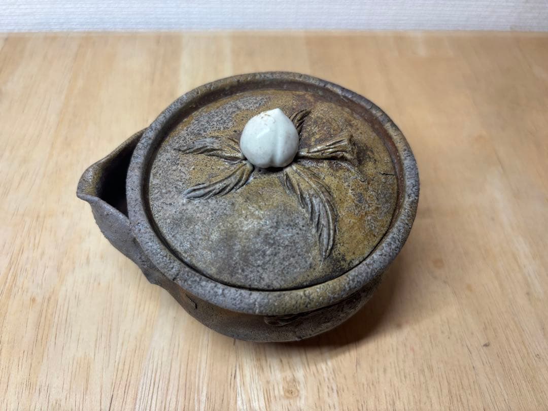 ㊴備前焼 宝瓶 登り窯 桃 白桃 モモ もも 手びねり 急須
