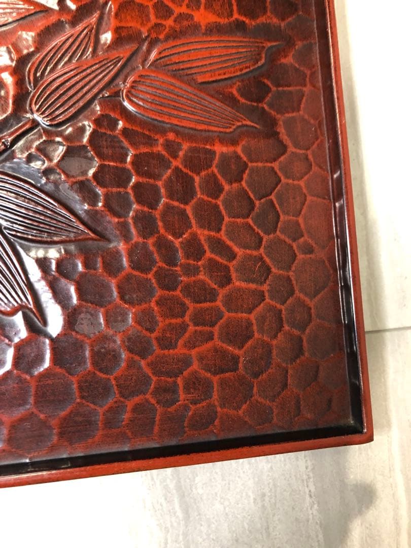 鎌倉彫　菊　竹　お盆　漆器　アンティーク