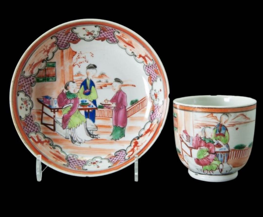 中国古美術品　清の乾隆時代　粉彩人物茶碗セット　ティカップ