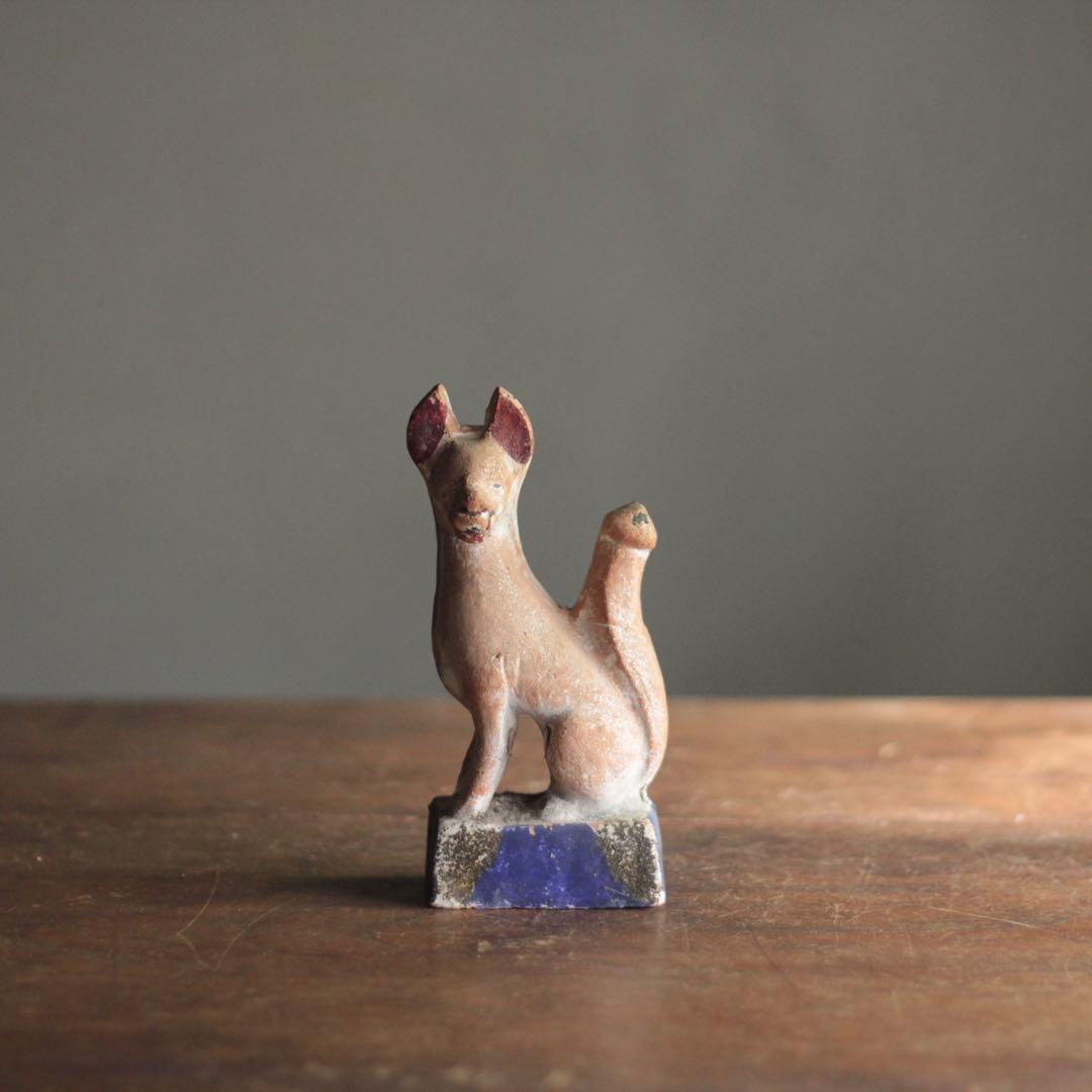 古い 土人形 お稲荷さん 彩色 古道具 アンティーク 古美術 オブジェ 狐