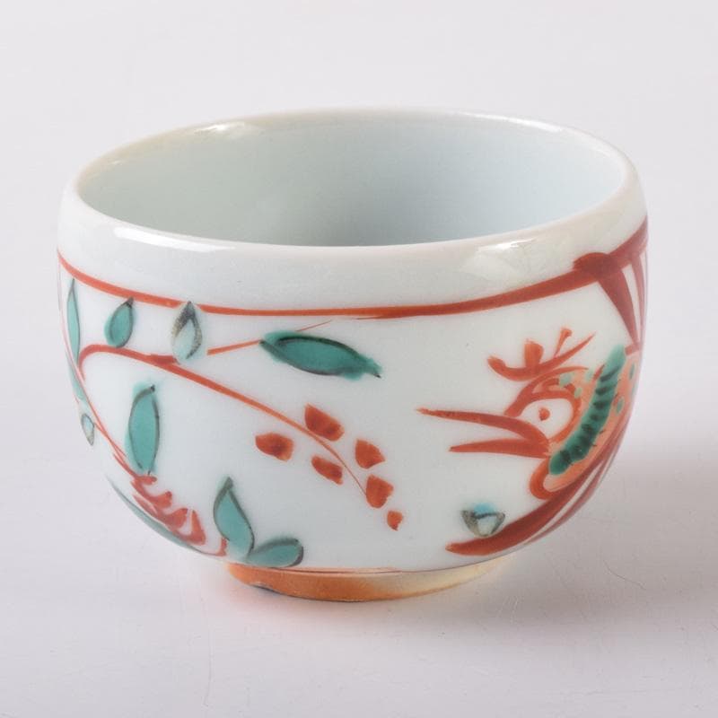 加藤卓男　幸兵衛窯　呉須赤絵　鳥草文　酒杯　盃　共箱　V　7249