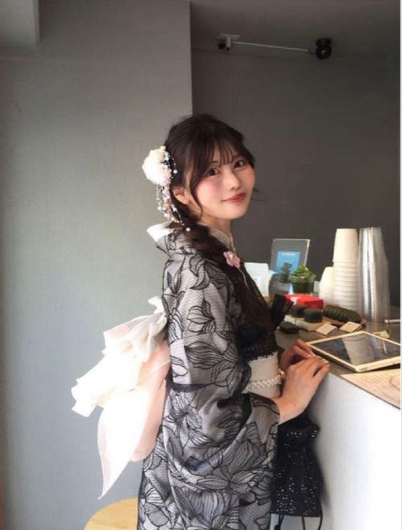 3点セット2Wayチュール花柄セパレート浴衣　下駄　ベルト　巾着グレイル　GRL