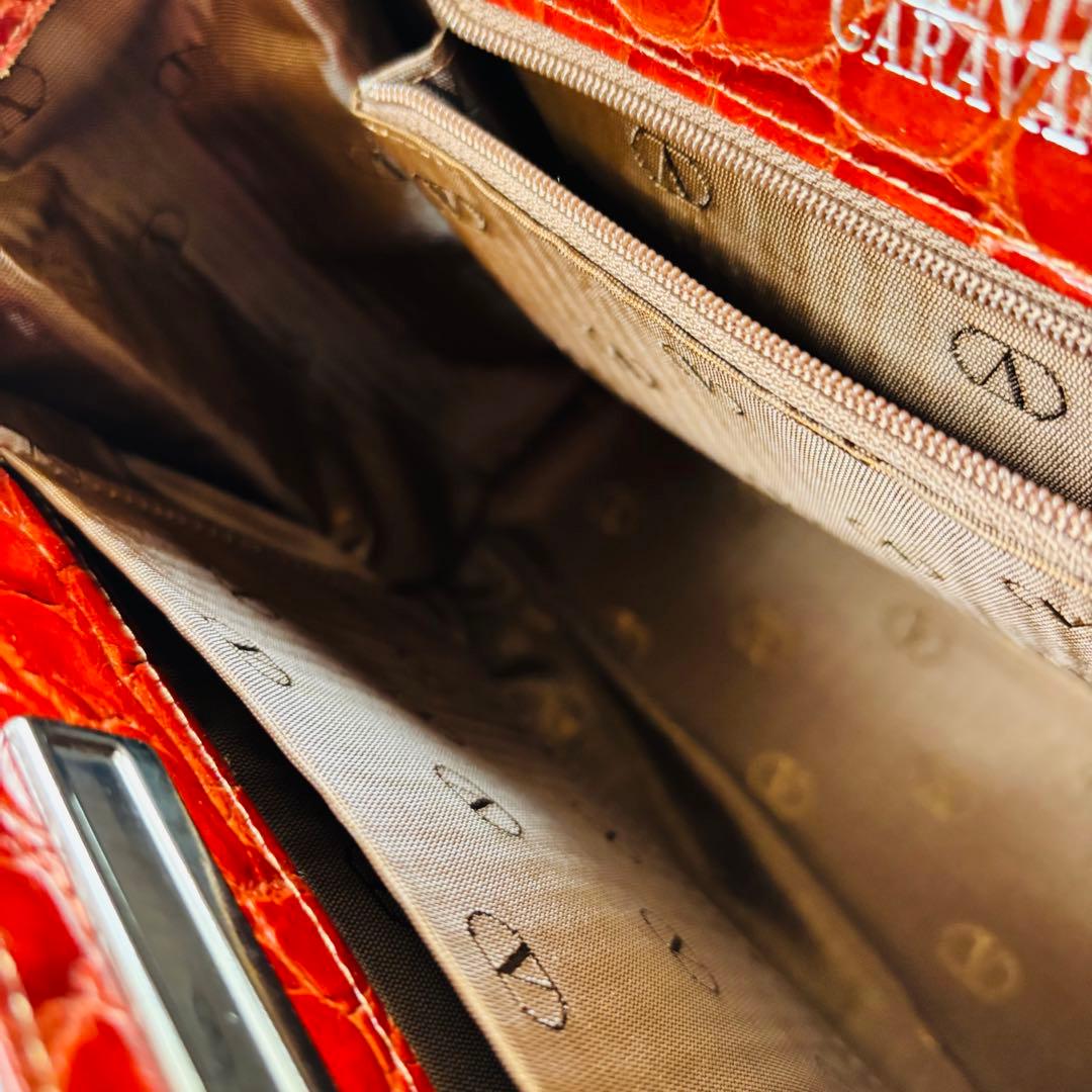 ガラバーニ　クロコダイル　ハンドバッグ　silverプレート　ブラウン　本革