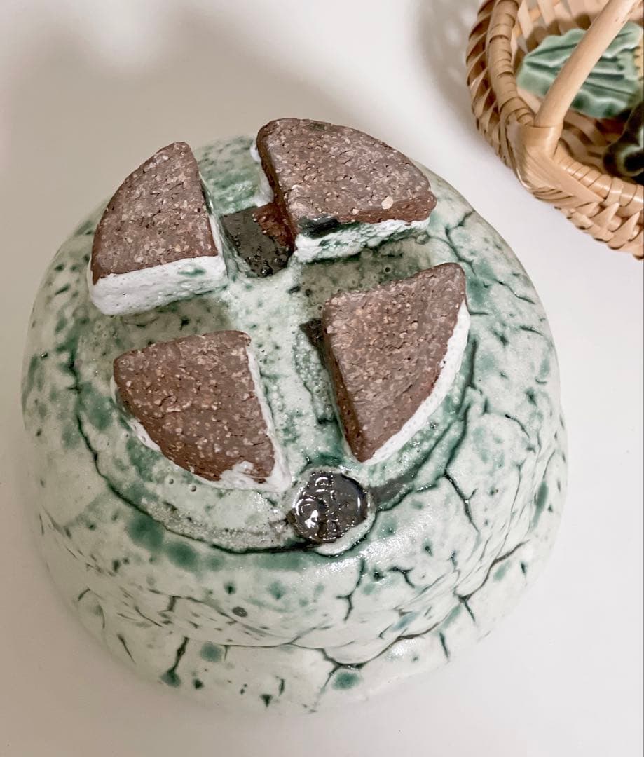 萩焼　山根清玩　鬼萩　緑　割高台　新品　光彩庵　抹茶碗　陶器