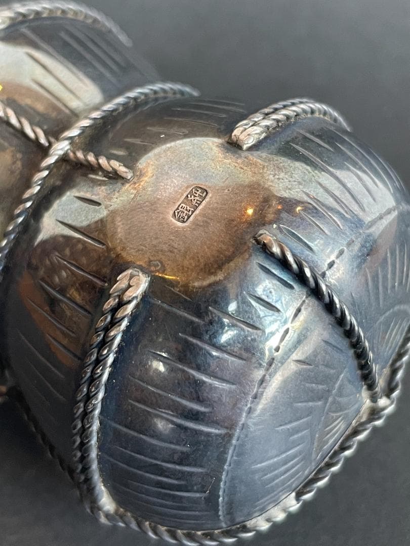 純銀製 米俵 置物 オブジェ 蓋もの 小物入 開閉式 シルバー 109g