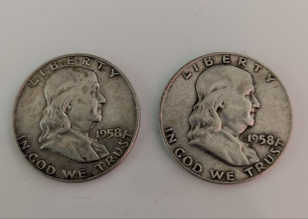 1958年 フランクリン・ハーフダラー2枚 / 1964年ケネディ・ハーフダラー