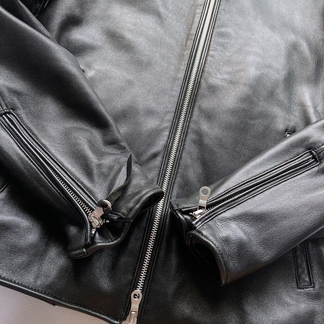 美品 ナノユニバース シングルライダースジャケット L 羊革 ブラック 黒