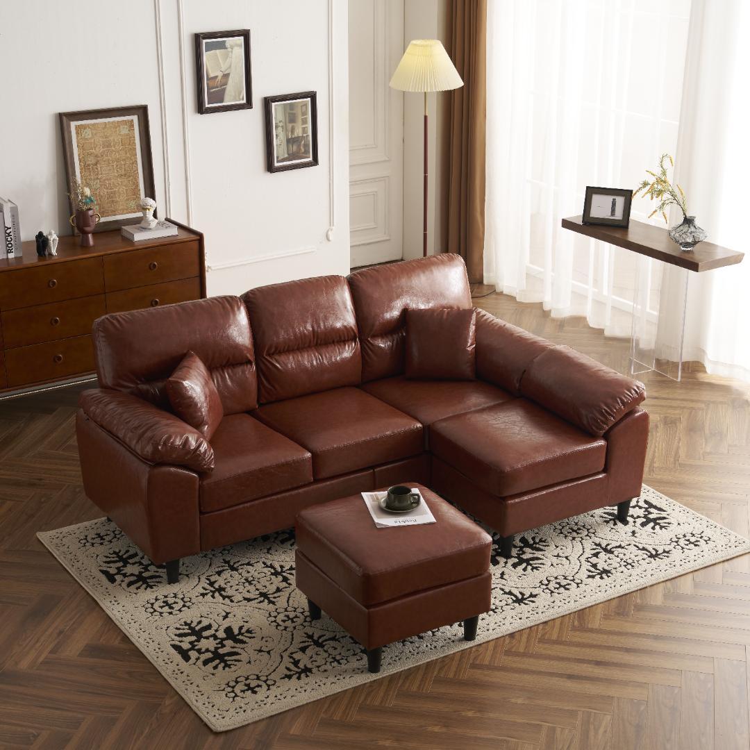 PU ソファ ソファーセット 5人掛け 2-5人掛け L字 クッション付 肘付き