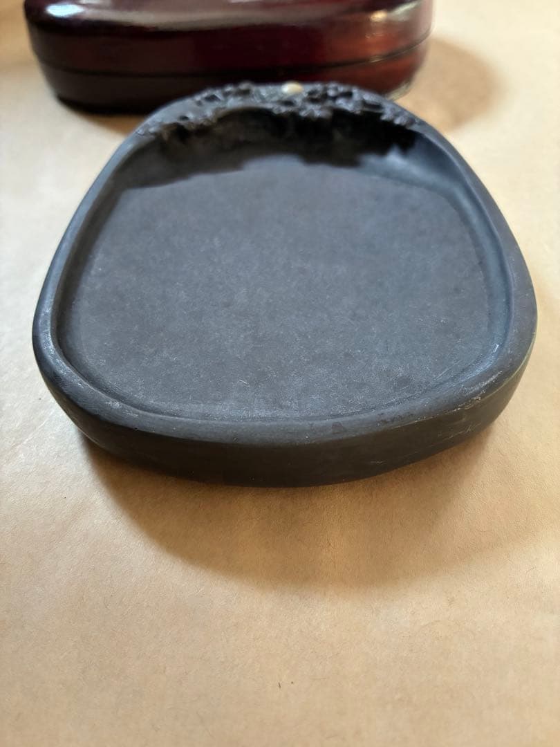 端渓硯　梅花鳥文　石眼　書道具