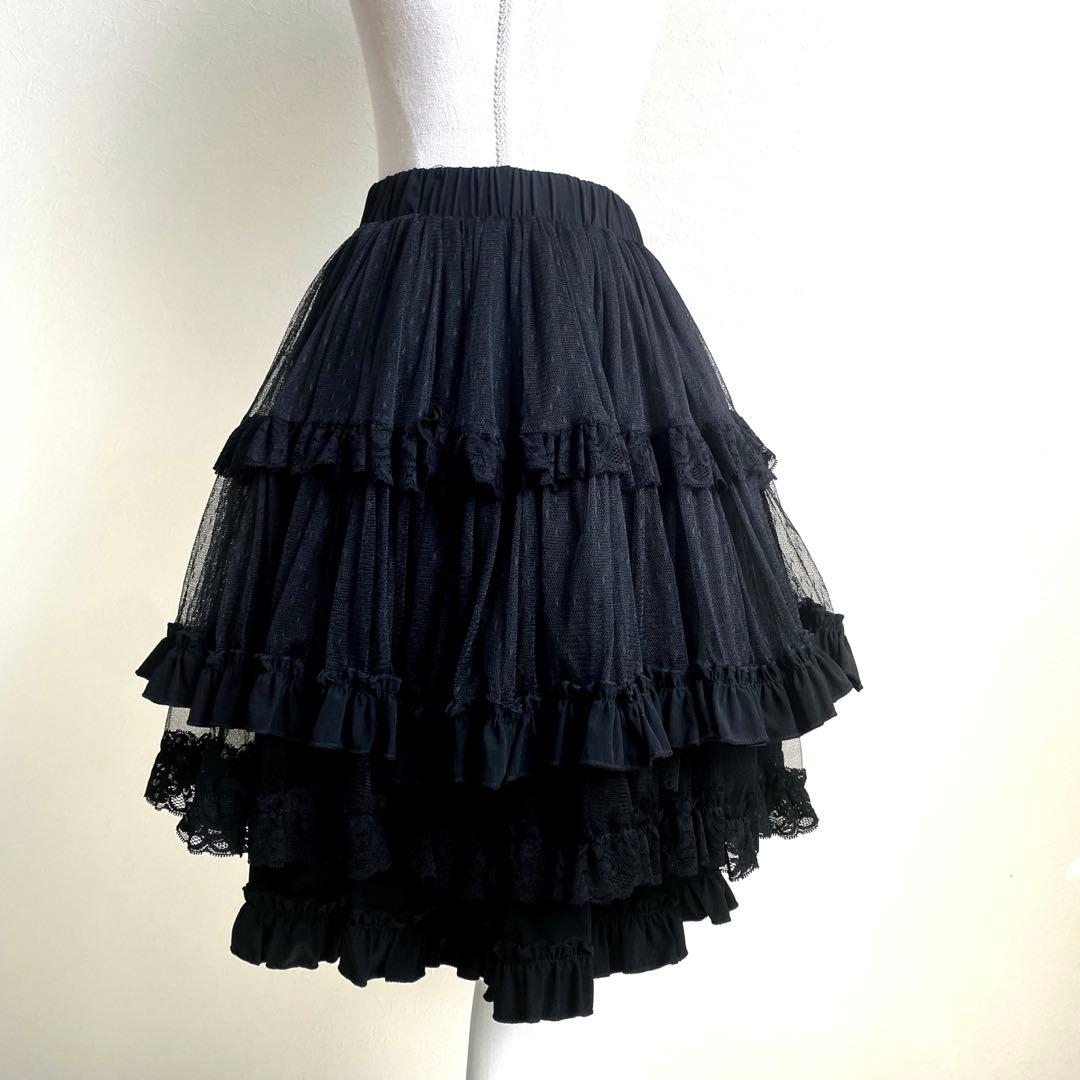 新品未使用OZZ ONESTEリバーシブルボリュームスカート　レース　フリル　黒