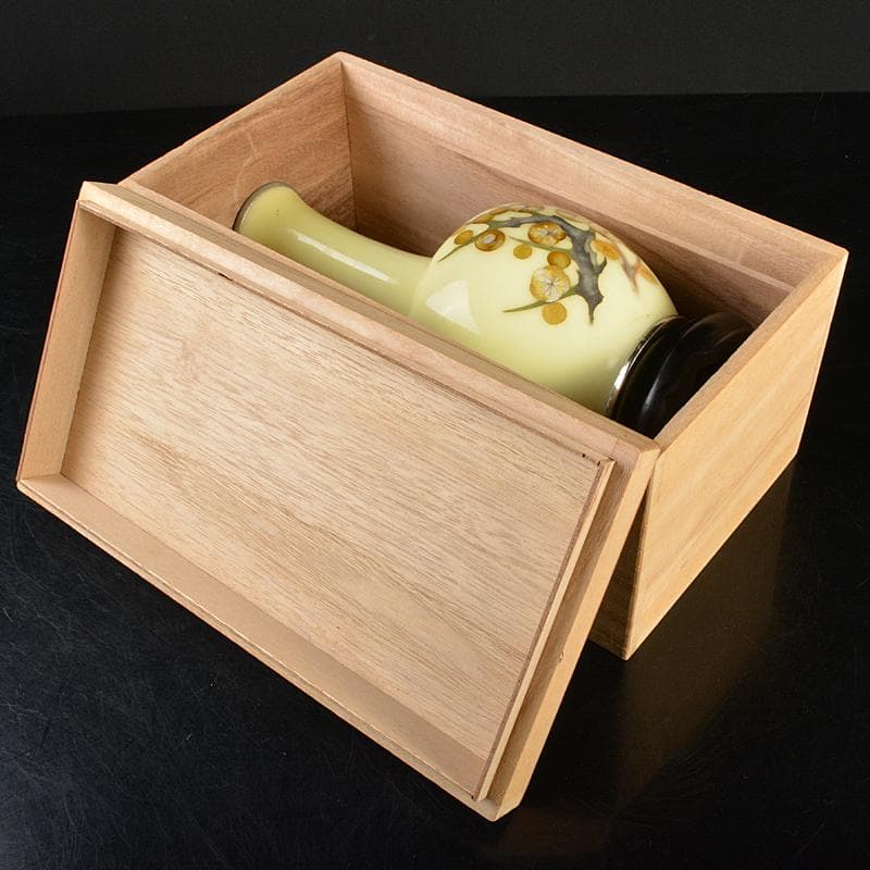 七宝焼　田村七宝工芸　梅文　花瓶　唐木台付　時代箱付　V　R7445