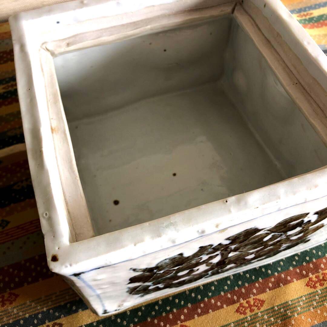 【値下げ】　水差　染付　河本五郎　染付四方水差　茶道具　瀬戸　河本礫亭　磁器