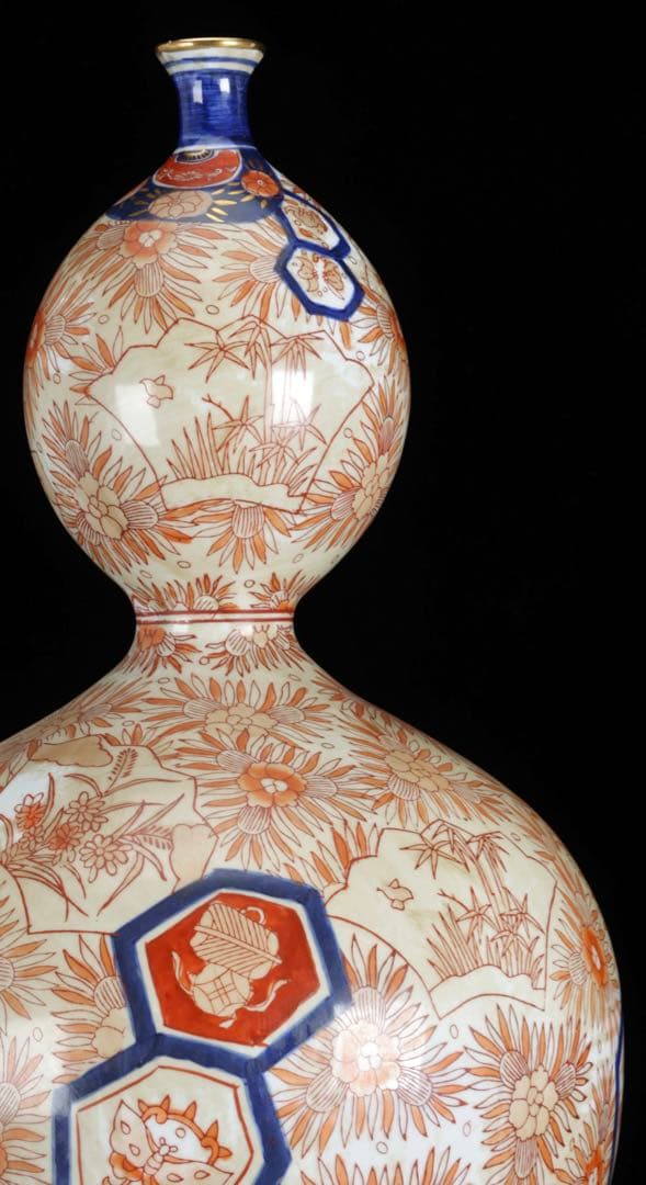 古伊万里 瓢箪形大花瓶 吉祥文 赤絵金彩 染錦 飾壺 大徳利50㎝ 古美術 骨董