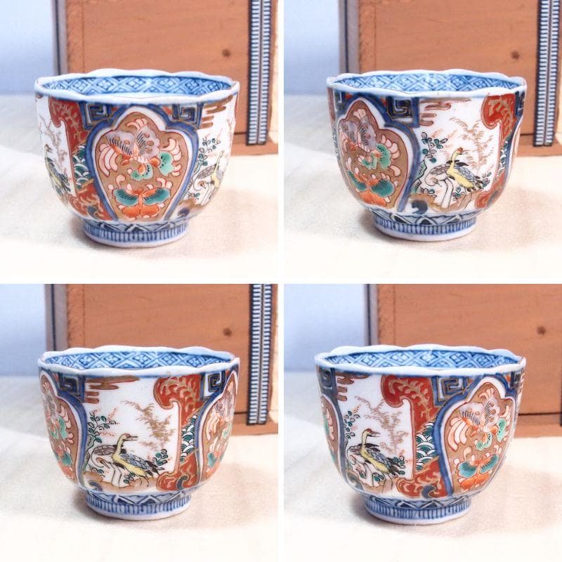 【美品】伊萬里/伊万里/有田焼 七五 八角鉢/八角皿＆小鉢5客 花鳥文 食器磁器