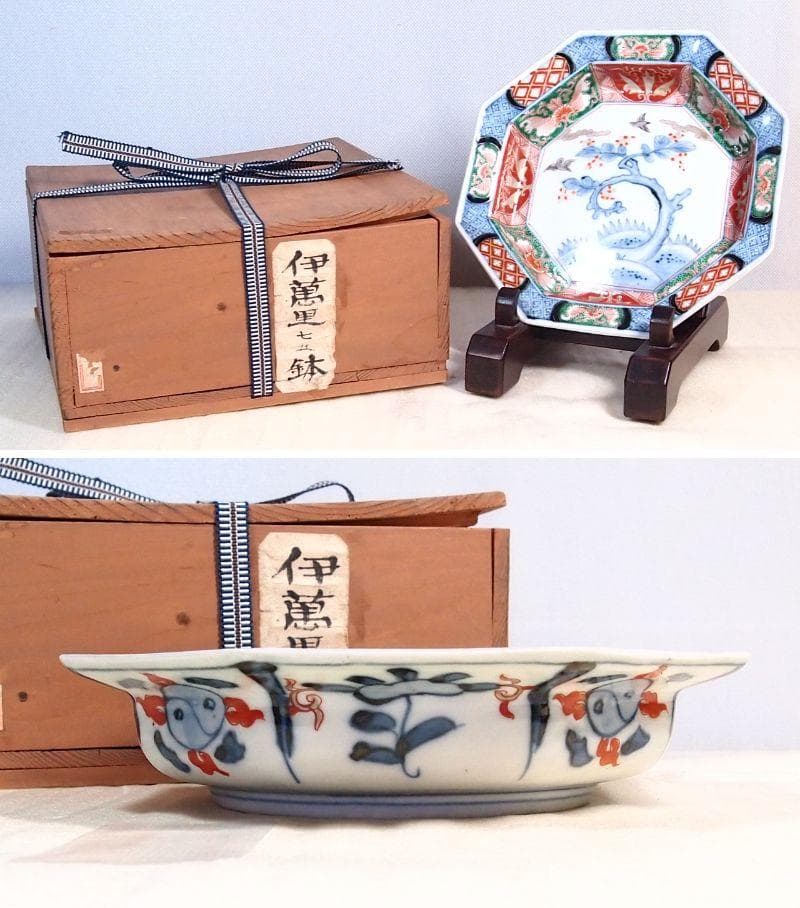 【美品】伊萬里/伊万里/有田焼 七五 八角鉢/八角皿＆小鉢5客 花鳥文 食器磁器