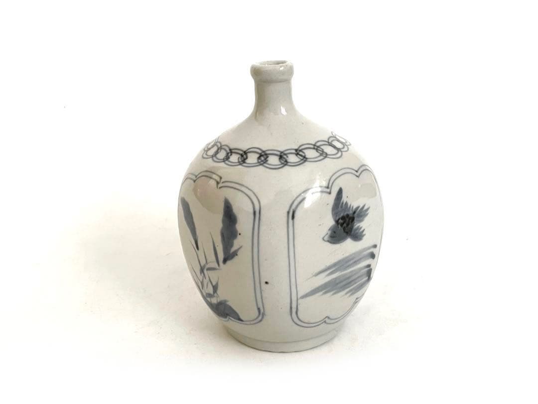 骨董　アンティーク　古伊万里　染付　窓絵　鳥文様　徳利　一輪挿し　初期伊万里