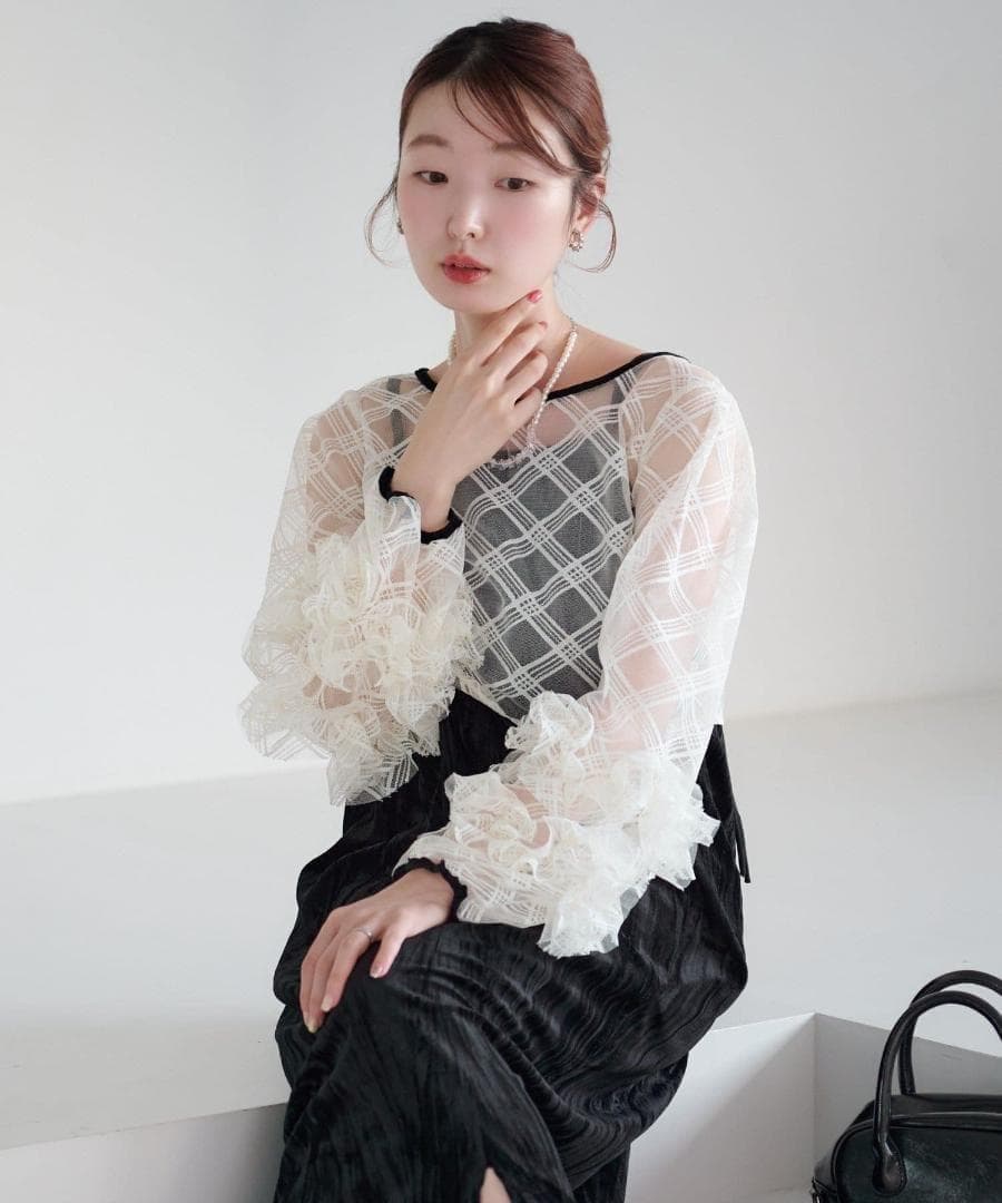 0 新品 カスタネ 結婚式 オケージョン シアーチェック×ベロアワンピースSET