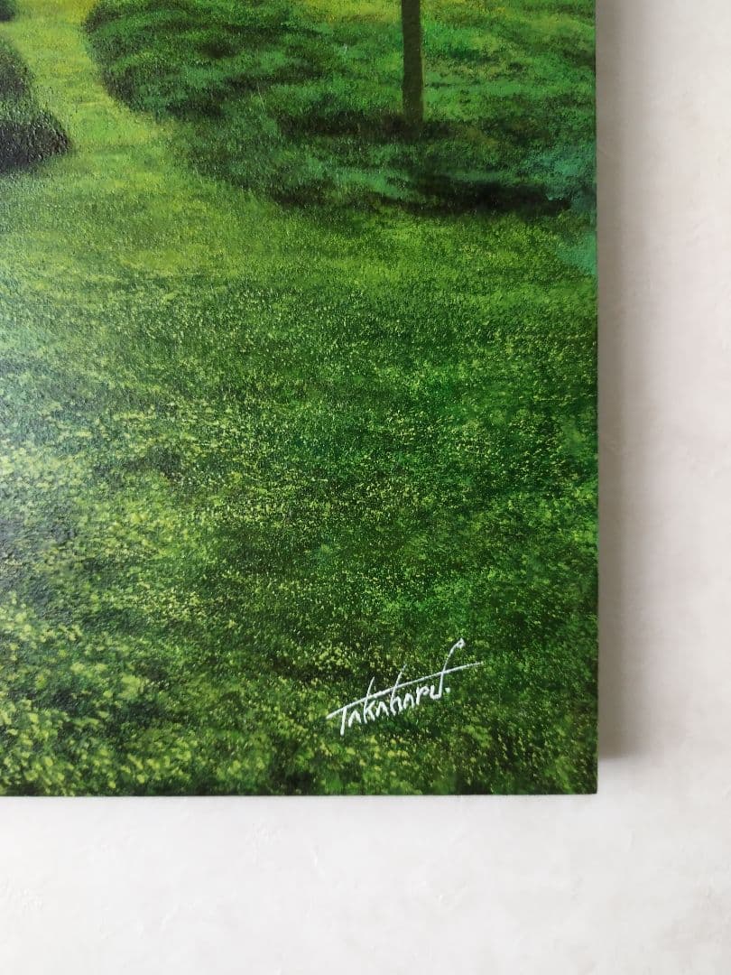 油絵原画 京都の苔庭（祇王寺）サイズM10 写実画