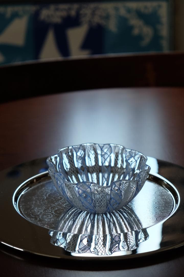 レースガラス 吹きガラス グラス 花瓶/ワイングラス 昭和レトロ 江波冨士子/