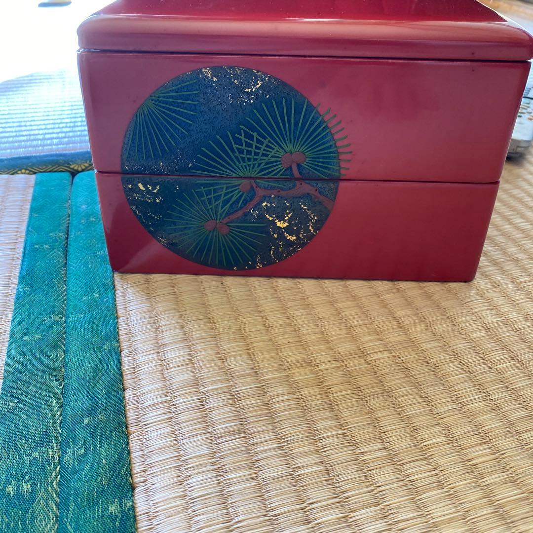 漆器 重箱 赤色 花柄