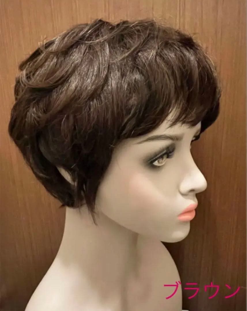 気品人毛100% つむじ部分手植え ショートウィッグN890
