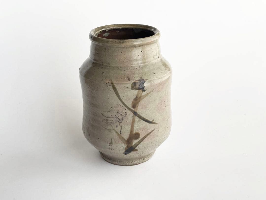 陶芸家　濱田庄司　浜田庄司　？　鉄絵　トウキビ文　花入　花瓶　箱なし　益子　民芸