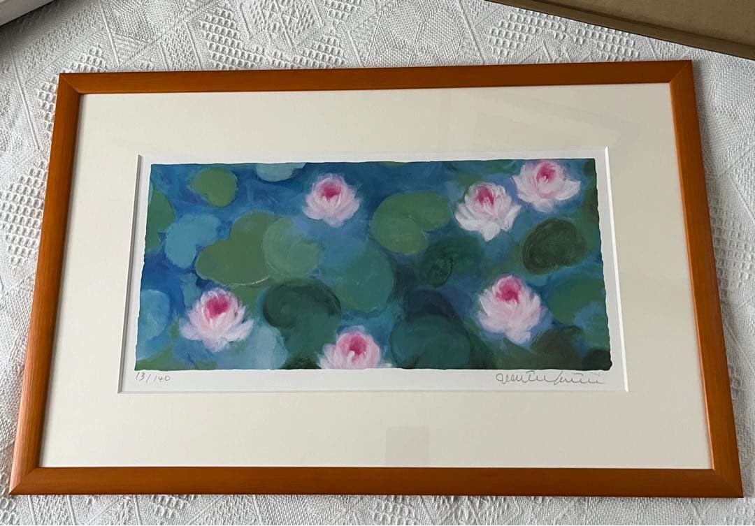 40×62版画　ジニー・キム　睡蓮　限定ジクレー　サイン、ED、証明書 額装