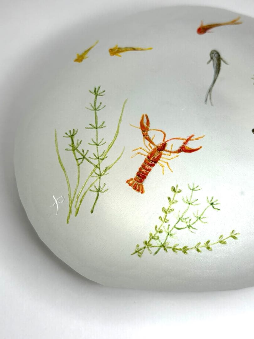 久保裕子さん作　ガラス　ザリガニ　魚　水草　ペーパーウェイト　文鎮　オブジェ